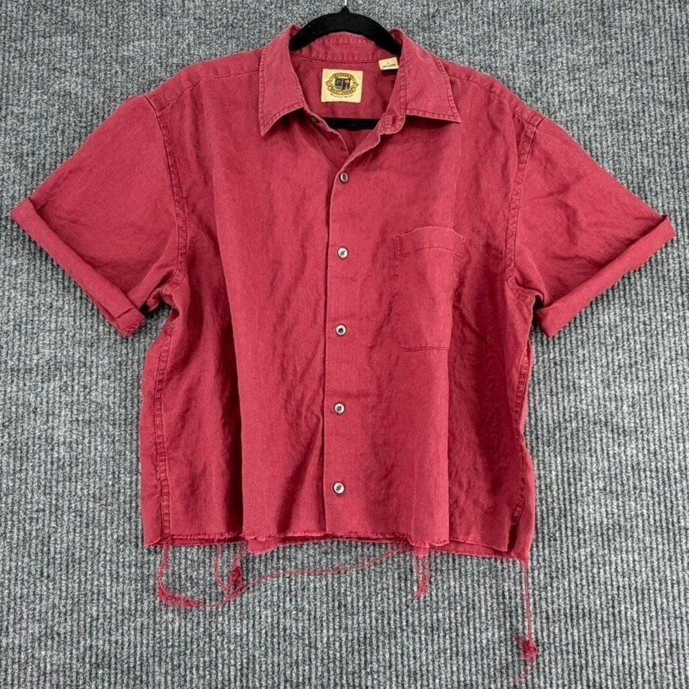 Vintage Pusser's West Indies cropped linen shirt men's L raw hem boxy coastal